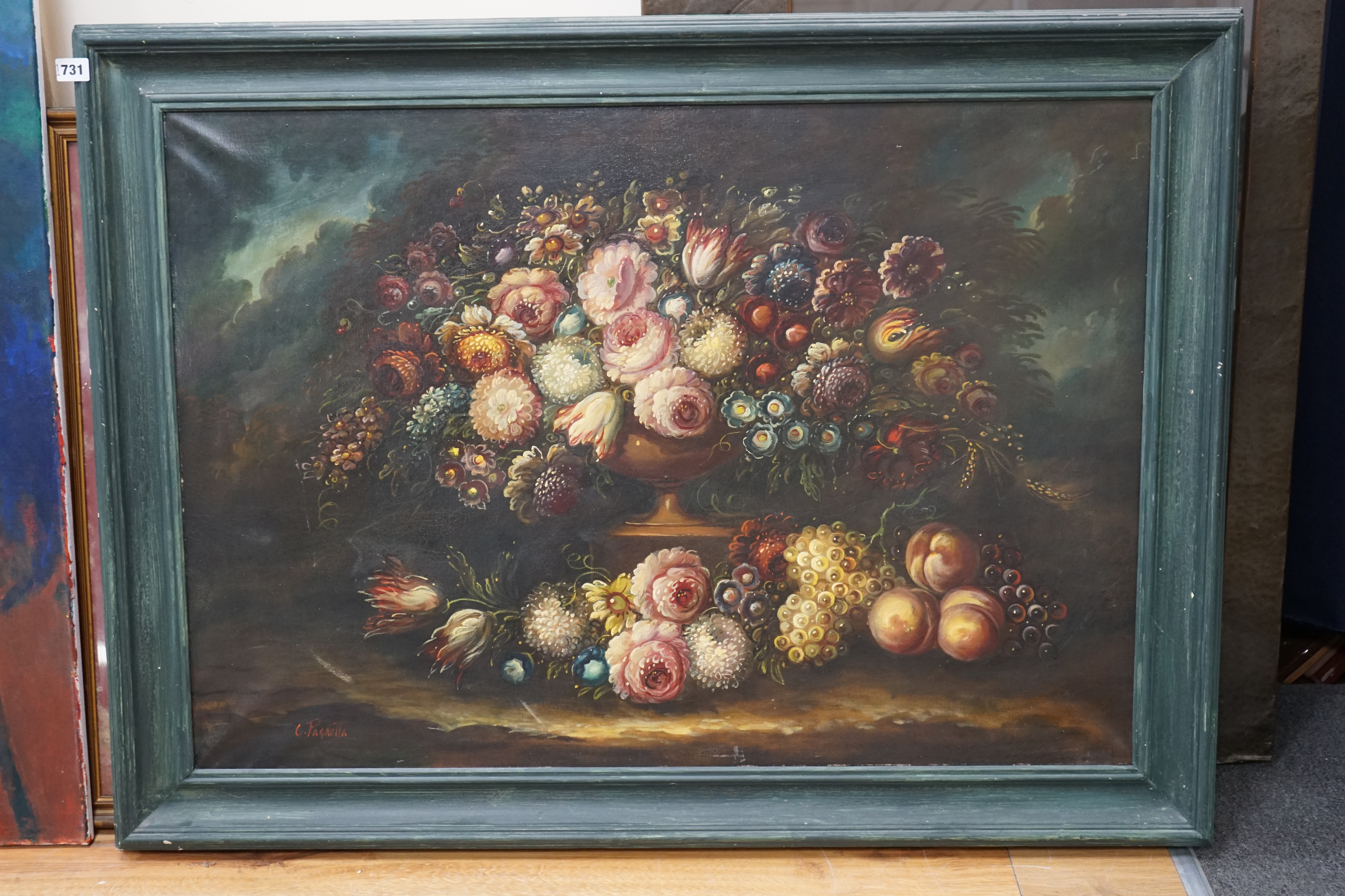Giuseppe Pagnotta (Italian, b.1941), old master style, oil on canvas, Still life of flowers, signed, 69 x 99cm. Condition - fair, canvas sagging slightly